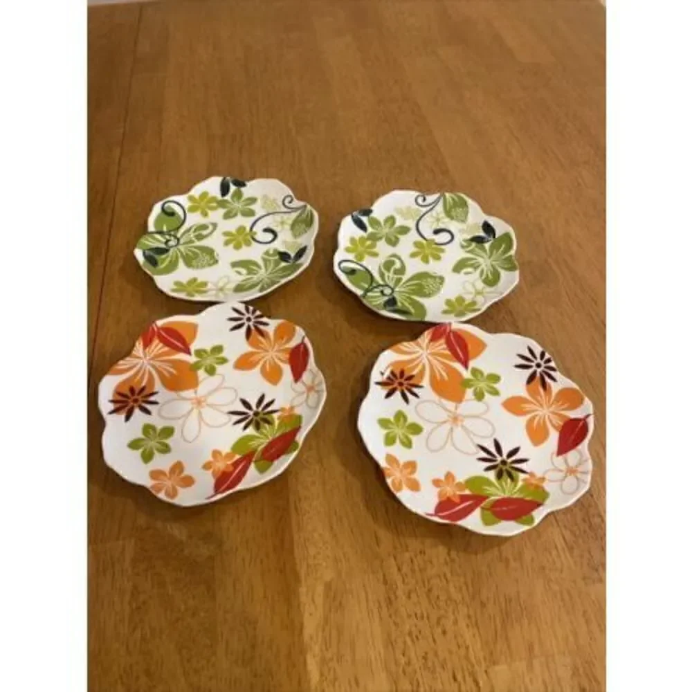 4 PIER 1 IMPORTS PORCELAIN WITH SCALLOP EDGE SAUCERS DIPPING DISHES 5.5 INCHES